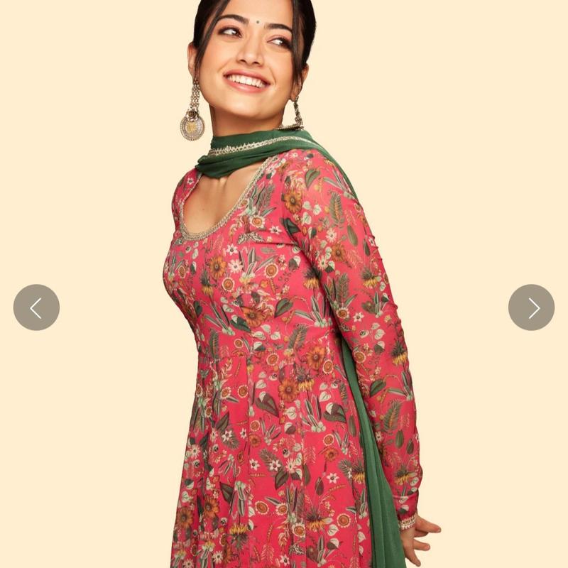 Hot Pink Floral Georgette Anarkali kurta salwar set